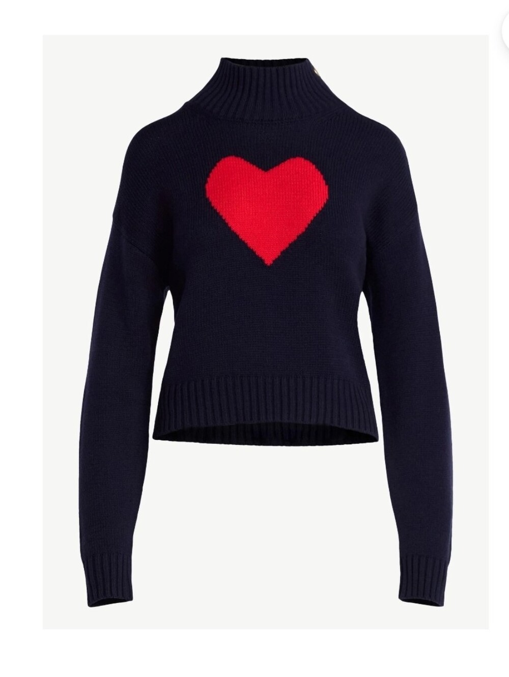 Women's Navy Mock Neck Sweater with Red Heart Motif
